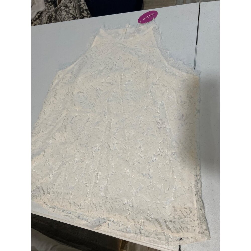 Halife Women's Lace Tank Tops Halter, White Lace Sleeveless Blouse XL